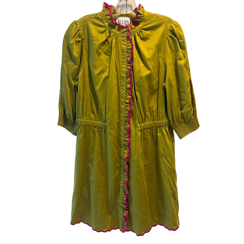 Alden Adair Green and Pink Ruffle 3/4 Sleeve Mini Audery Dress Size L
